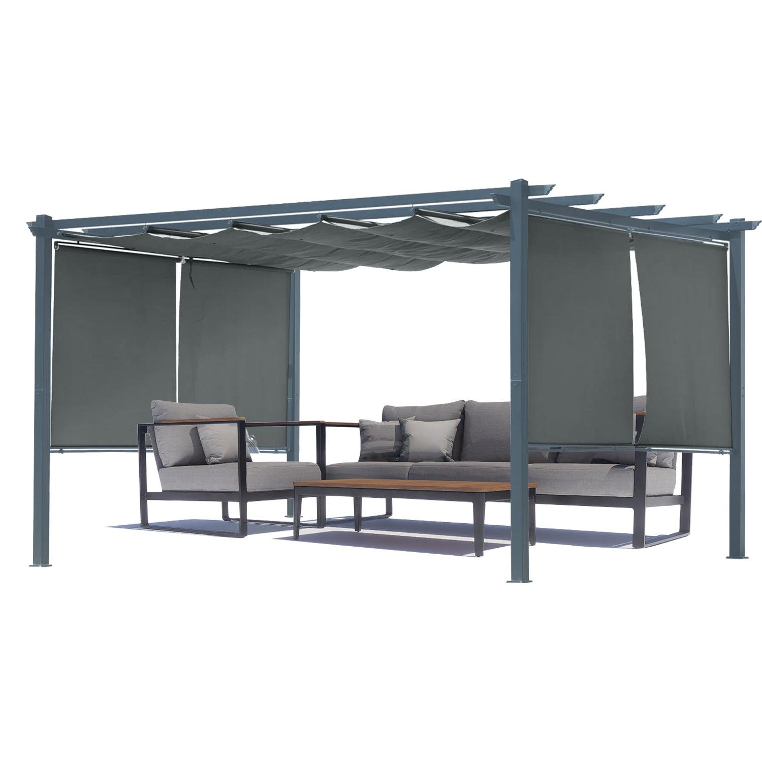 13 x 10 FT Outdoor Pergola with Retractable Shade Canopy, Aluminum Frame,Roller Shade Curtain Aoodor Gray